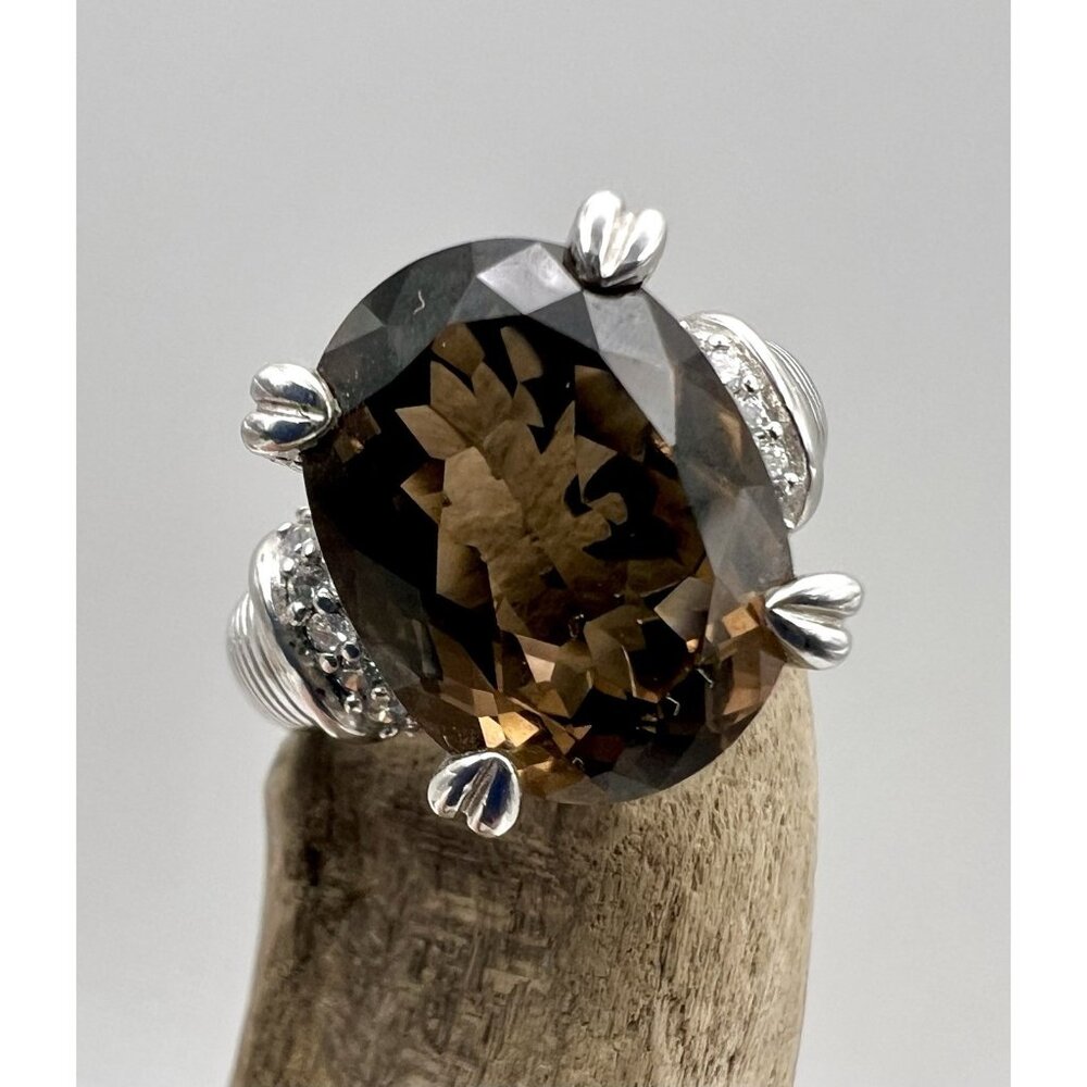 Judith Ripka Sterling Silver Smoky Quartz & Diamonique Ring Size 8 - Picture 2 of 11